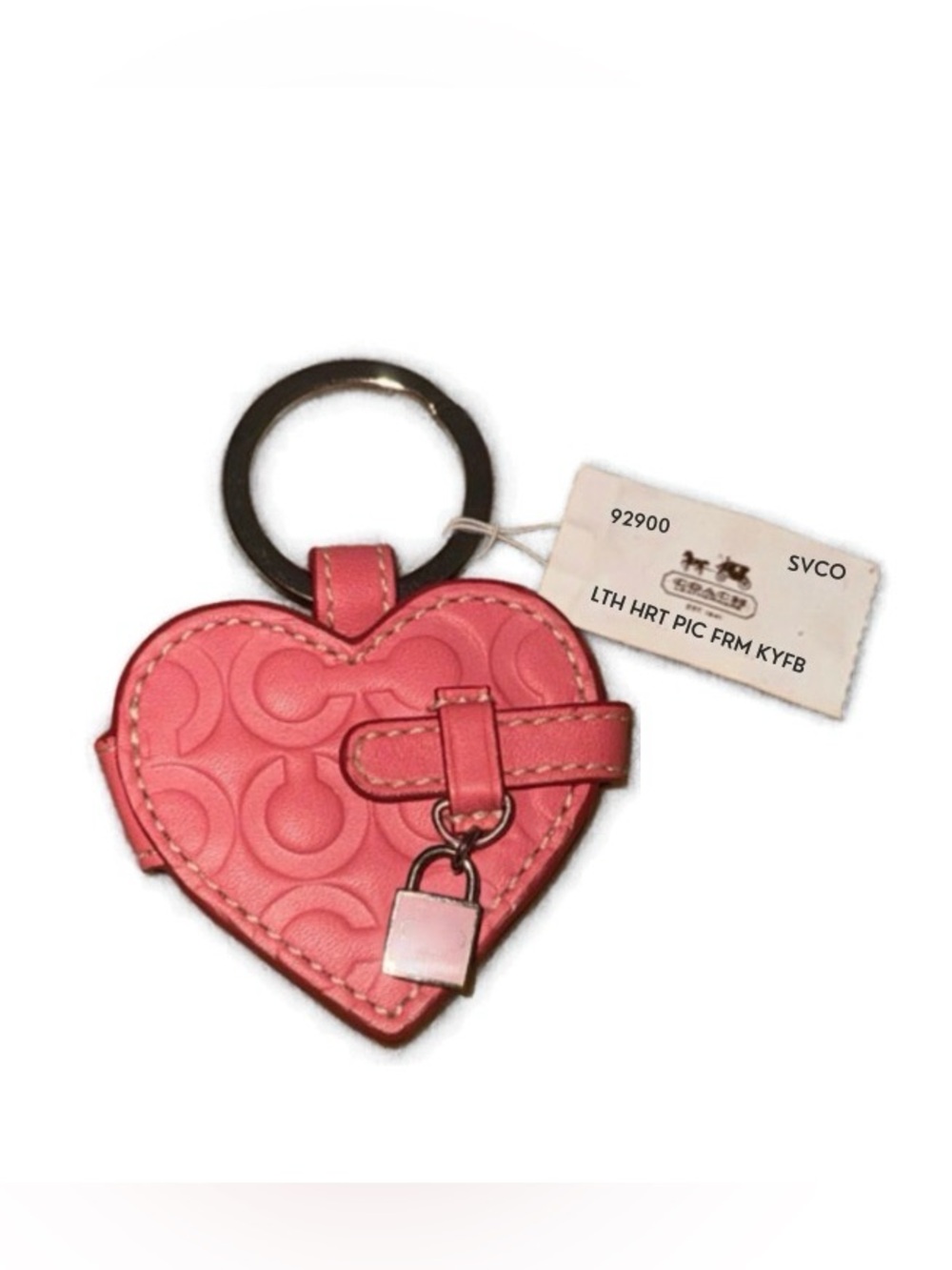 Coach Coral Pink Heart Leather Keyring with Mini Padlock